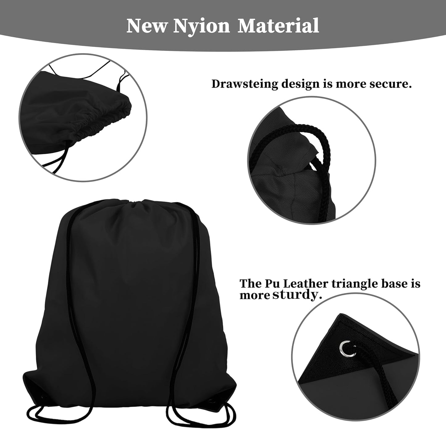 10Pcs Black Drawstring Backpack Bags Sack Pack Cinch Tote Sport Bulk Storage Polyester Bag for Gym Traveling