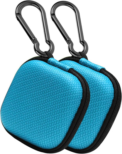Earbud Case Hard EVA Earphone Carrying Cell Phone Accessories Storage Bag with Carabiner for Airpods Headset Flash Drive Charging Cable Key Wall Charger USB Adapter (Blue 2Pack)