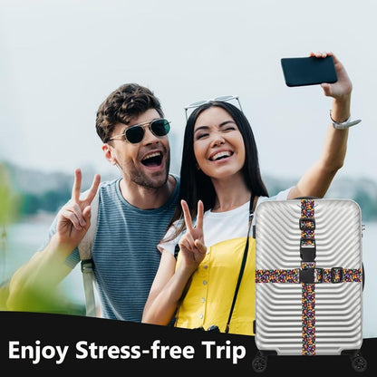 2 Pack Luggage Straps for Suitcases Adjustable Luggage Belt TSA Approved, Bright Colors Travel Packing Straps with Quick Release Buckle Unique Nylon for Sleeping Bag Car Seat, Butterfly Black