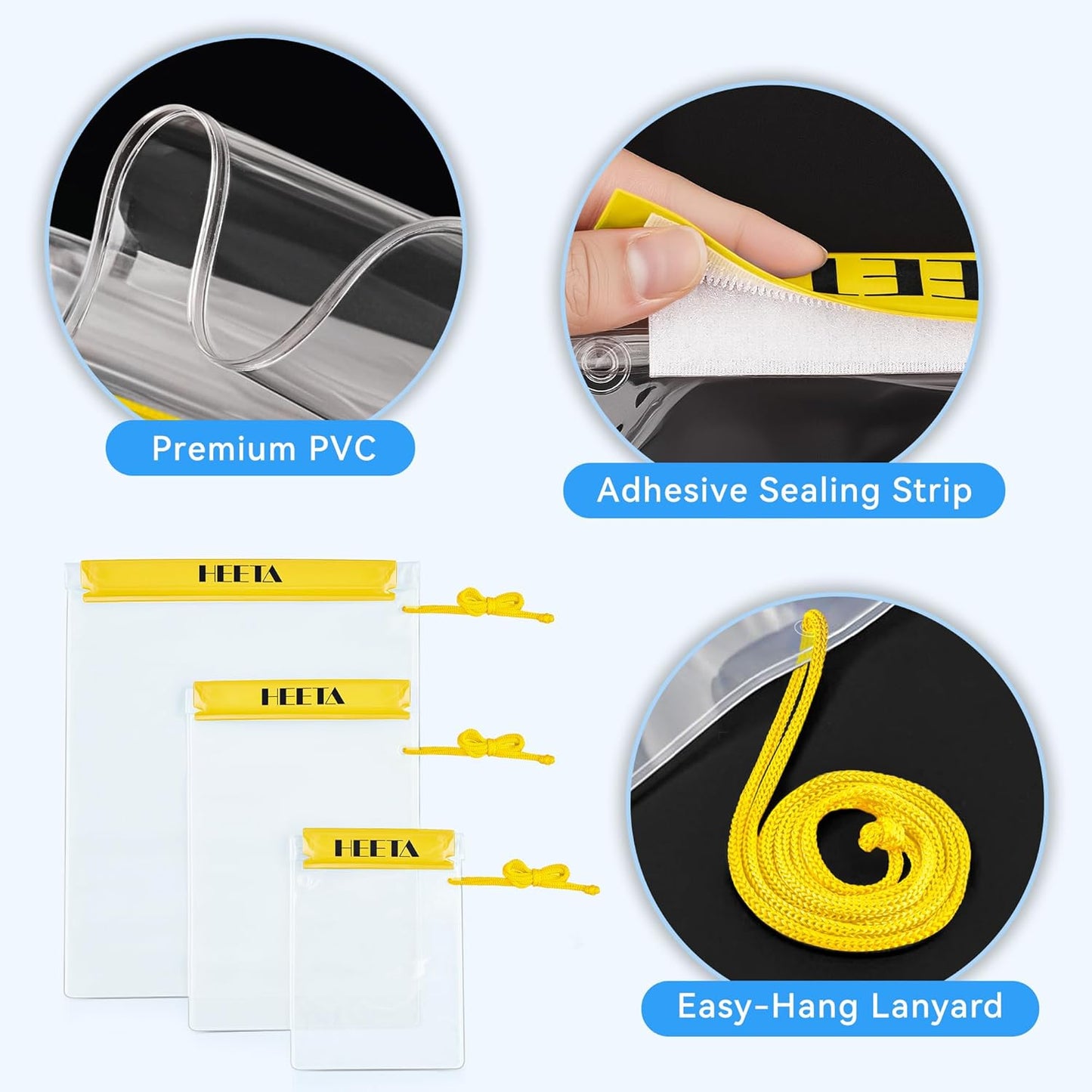 HEETA 5-Pack Clear Waterproof Dry Bag, Water Tight Cases Pouch Dry Bags for Camera Mobile Phone Maps, Kayaking Boating Document Holder