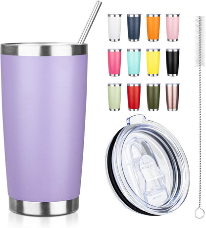 20oz Tumbler with Straw and Brush, Stainless Steel Vacuum Insulated tumbler, Double Wall Insulated Coffee Tumbler for Outdoor, Home, Travel,Office (Lilac,1pcs)