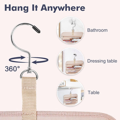 Wedama Toiletry Bag for Women, Large Cosmetic Travel Bag, Hanging Toiletry Bag for Bathroom, PVC Waterproof Makeup Bag, Toiletries Bag for Travel Business Trips and Camping, Blue+White Floral