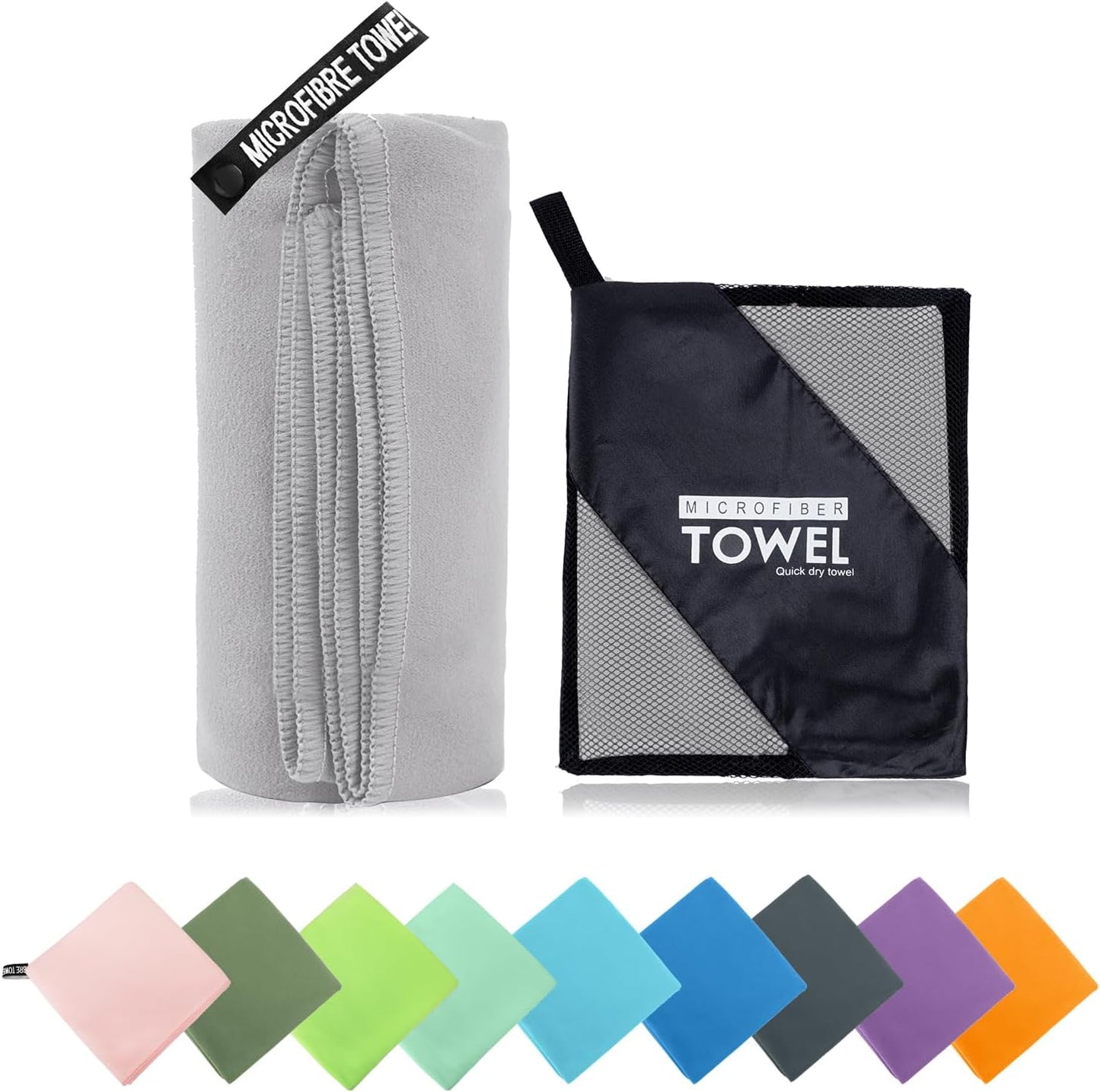 Microfiber Travel Towel, Soft Lightweight Quick Dry Towel, Super Absorbent Compact Travel & Sports & Beach Towels for Camping, Backpack, Gym, Swimming, Yoga, Hiking (L:24"×48" -Light Gray)