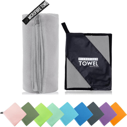 Microfiber Travel Towel, Soft Lightweight Quick Dry Towel, Super Absorbent Compact Travel & Sports & Beach Towels for Camping, Backpack, Gym, Swimming, Yoga, Hiking (L:24"×48" -Light Gray)