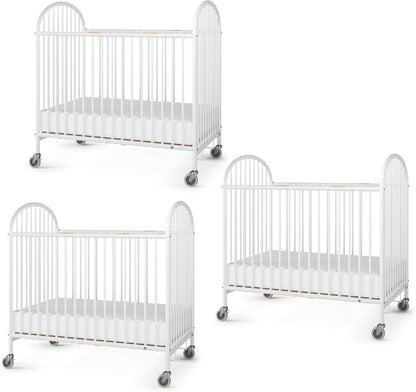 Foundations Pinnacle Metal Compact Folding Crib 3 Pack for Hotels, Foam Mattress Included and Commercial Grade 3" Casters (White)