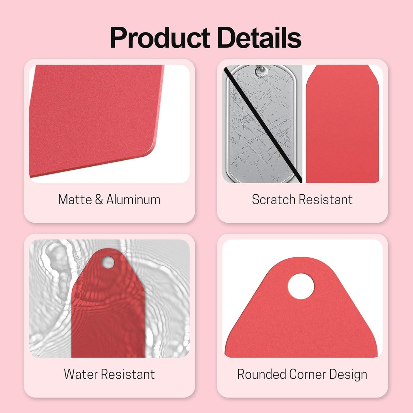 4 PCS Personalized Metal Luggage Tag – Personalized Engraved Suitcase Tag, Backpack Tag, with Matching Color Strap, Waterproof Suitcase Name Badge – Ideal Corporate Gift & Travel Accessory (Red)