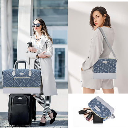 Weekender Bag for Women, Travel Duffel Bag Carry On Overnight Bag with Shoe Compartment Large Nylon Travel Weekend Tote Bag