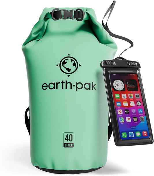 Earth Pak Waterproof Dry Bag - Roll Top Waterproof Backpack Sack Keeps Gear Dry for Kayak with Waterproof Phone Case