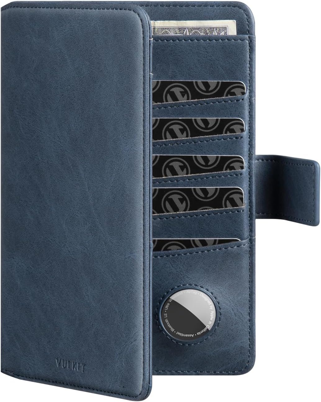 VULKIT Passport Holder with Airtag Holder RFID Blocking Passport Wallet Travel Leather Passport for Women(Navy)