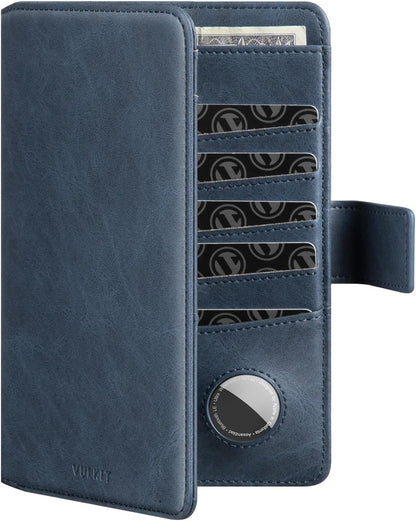 VULKIT Passport Holder with Airtag Holder RFID Blocking Passport Wallet Travel Leather Passport for Women(Navy)