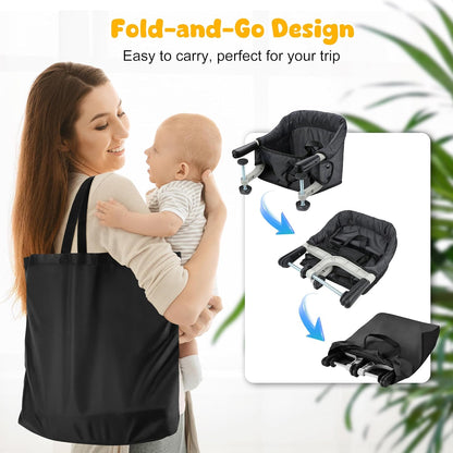 Hook On Chair with Removable Dining Tray,Portable Table High Chair, Folding Baby Chair with Storage Bag for Indoor/Outdoor(Black)