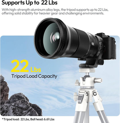ULANZI Ombra Ⅱ Camera Travel Tripod White, 61.5" Aluminum Tripod Foldable with UKA Quick Release Plate for Phone Sony Canon, Video Shooting Vlogging Portable Stand w Phone Clamp Holder Carry Bag