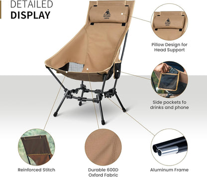 OneTigris Dragonhide Oversized Camping Chair with Pillow Design, Comfortable Widened Seat Folding, 275 lbs Capacity
