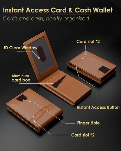 2025 Wallet for Men - RFID Blocking [Functional & Practical] Bifold Slim Minimalist Credit Card Holder Pop Up Wallet Metal Case with Cash Slot, Front Pocket with ID Window, Gift Boxed
