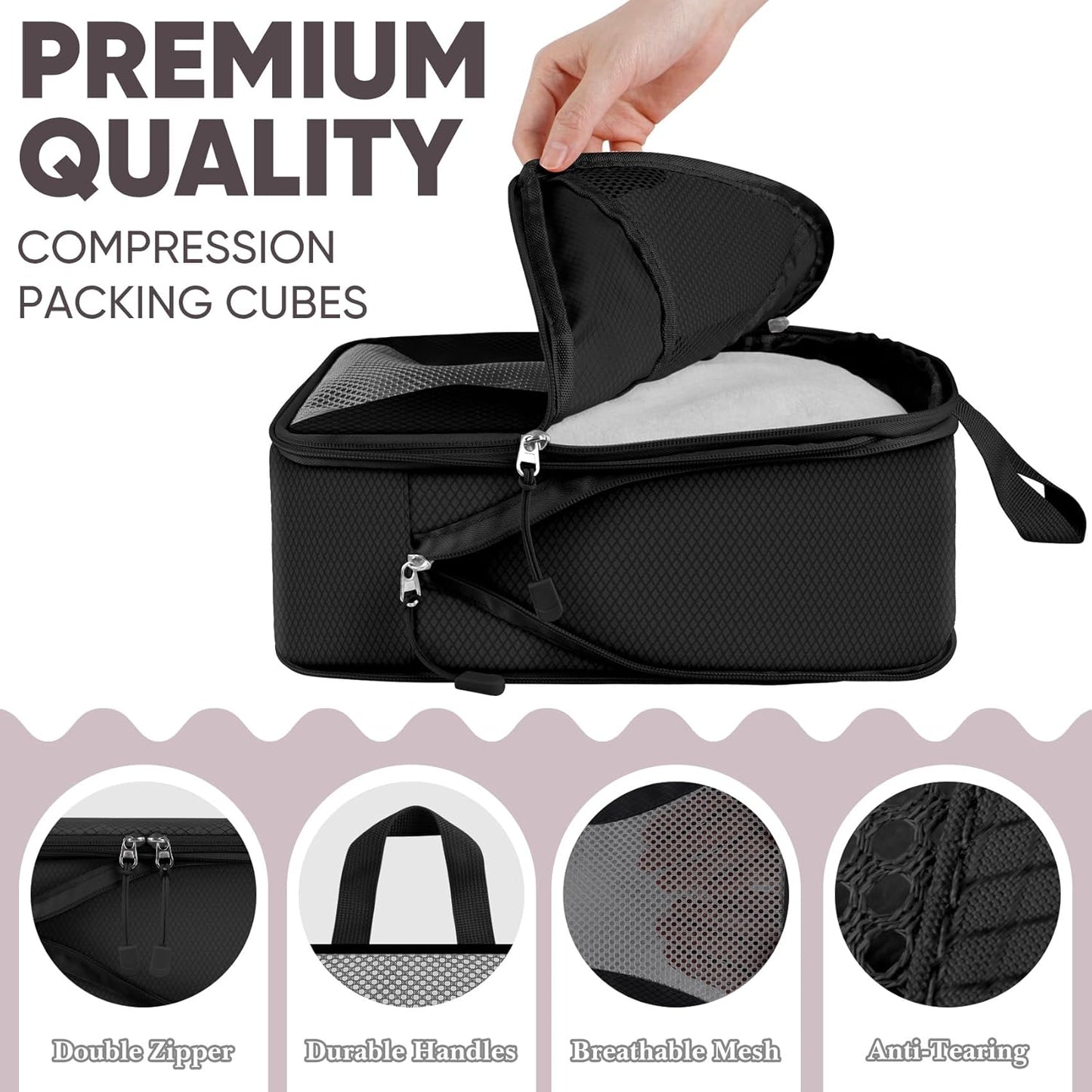 8 Set Compression Packing Cubes for Travel, Packing Cubes Compression Travel Accessories Expandable Packing Organizers for Carry on Luggage Suitcase (Gray)