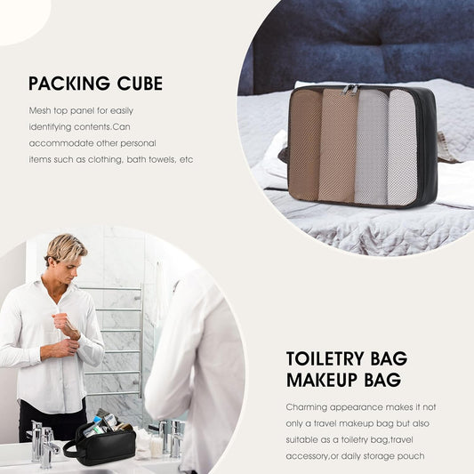 Wogarl 3PCS Leather Weekender Bag for Women Men Large Overnight Bag Travel Duffel Bag with Shoe Compartment Toiletry Packing Cube Carry On Bag Fit 21"" Laptop(Black), YT042