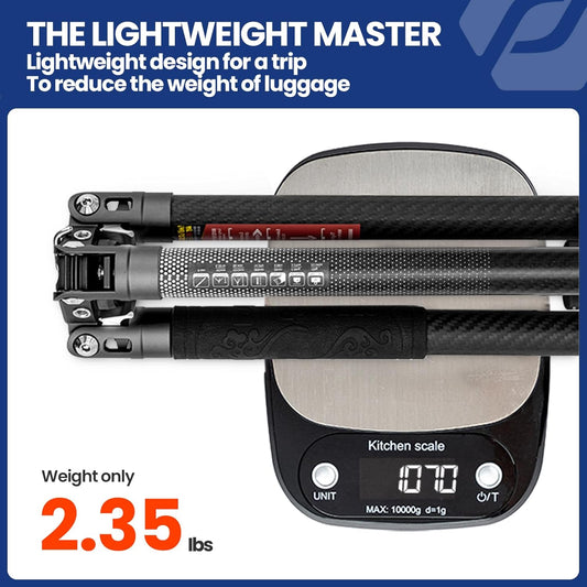 Fotopro Carbon Fiber Tripod 2.3lbs Ultralight 62 Inch Portable Travel Video Tripod for Camera DSLR Load up to 22lbs X-Aircross 3 Video Grey