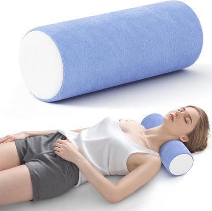 Neck Roll Cervical Pillow for Neck Pain Relief - Memory Foam Neck Pillow for Bed, Round Neck Pillows for Sleeping, 16 * 6.3 * 6.3inch (Blue-White)