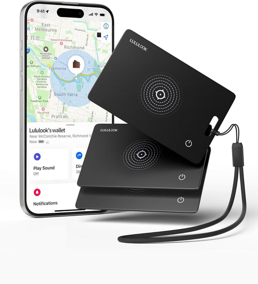 LULULOOK Wallet Tracker Card, Ultra Slim Airtag Wallet Works with Apple Find My (iOS Only), Wireless Rechargeable GPS Smartcard Tracker for Luggage, Tags, Passport, Purse, IP68 Waterproof, 3Pack