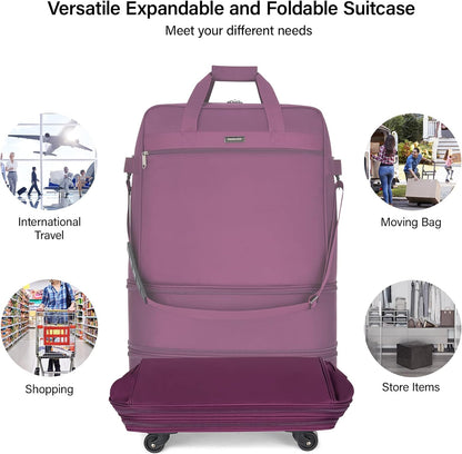 Hanke Suitcases with Wheels Expandable Foldable Luggage Bag Suitcase Collapsible Rolling Travel Bag Duffel Bag for Men Women Lightweight Suitcases without Telescoping Handle, Purple