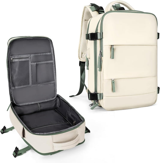 coowoz Large Travel Backpack For Women Men,Carry On Backpack,Hiking Backpacks Waterproof Outdoor Sports Rucksack Casual Daypack travel essentials（White Green）
