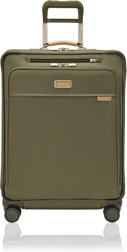 Briggs & Riley 26" Medium Expandable Spinner - Checked Luggage for Travel, Suitcases with Wheels, Softside Rolling Bag for Men & Women, Self-Repairing Zipper - Baseline Collection, Olive