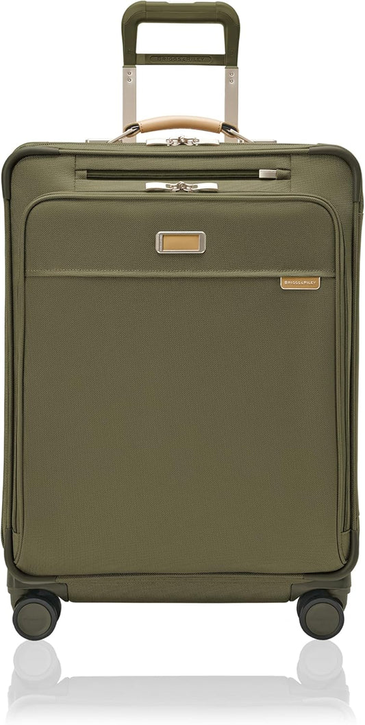 Briggs & Riley 26" Medium Expandable Spinner - Checked Luggage for Travel, Suitcases with Wheels, Softside Rolling Bag for Men & Women, Self-Repairing Zipper - Baseline Collection, Olive