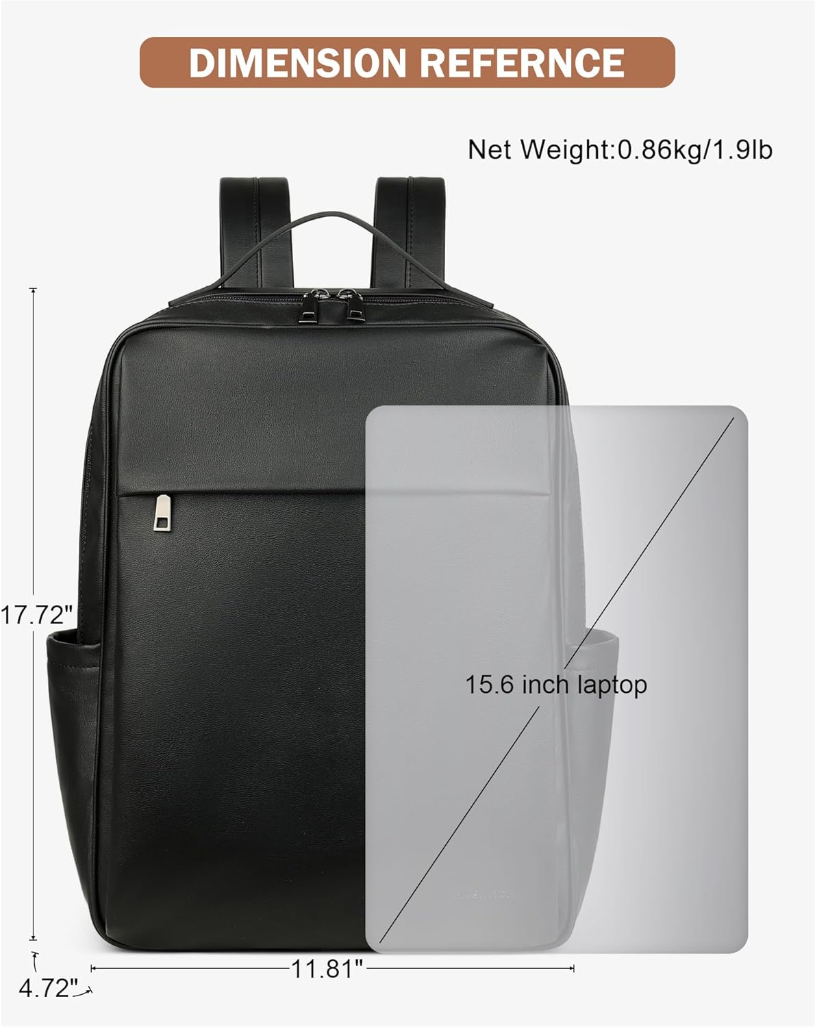 MASINTOR 15.6 inch PU Leather Laptop Backpack Purse for Women, Large College Casual Backpack Travel Bag Black