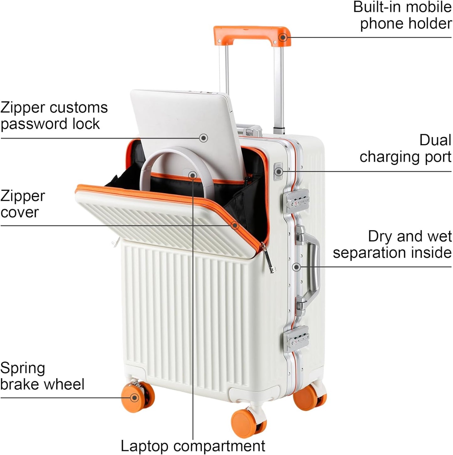 Hard Shell Luggage 24 Inch Travel Luggage, Carry-On Luggage Spinner TSA with Lid, PC+ABS Aluminum Frame，Lightweight Travel Luggage 20'' 24'' 26'' Carry-On (orange, 24 inch)