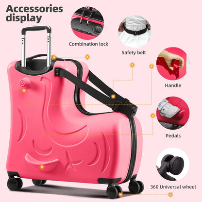 AO WEI LA OW Duffel Bag for Kids Ride-On Suitcase Carry-On Luggage with Wheels (Fuchsia, 24 Inch(suggest 6-12 years old))