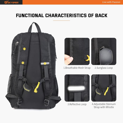SKYSPER Lightweight Packable Backpack - 30L Hiking Daypack with Wet Pocket Foldable Travel Carry-on Backpack for Women Men