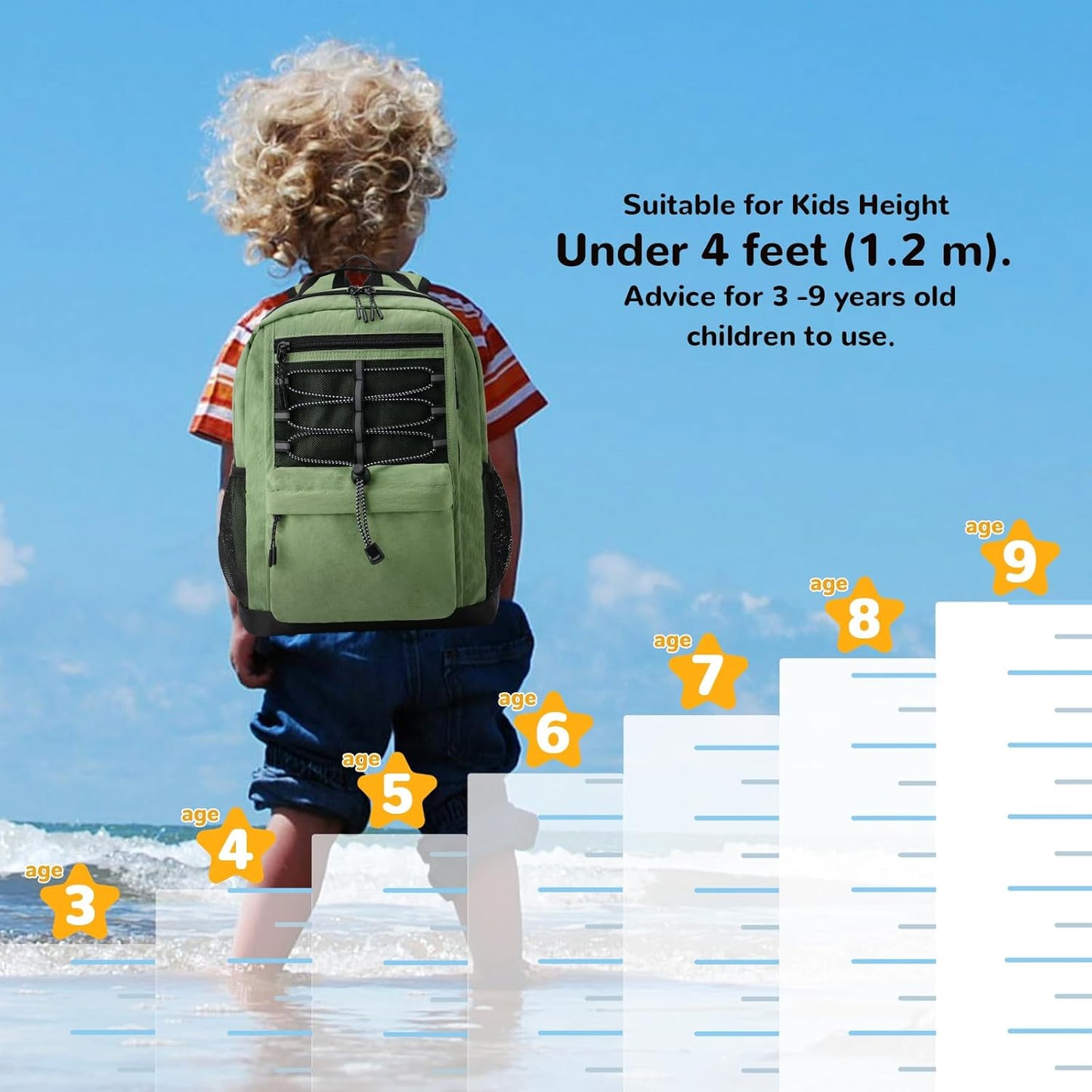10L Small Size Casual Backpack for Kids Girls Boys Ages 3-9, Mini Waterproof Outdoor Sport Travel Hiking Camping Daypack (Khaki)