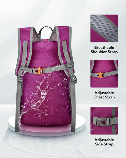 WATERFLY Hiking Foldable Daypack Backpack: 25L Ultra Lightweight Packable Waterproof Outdoor Travel Day Pack for Woman Man