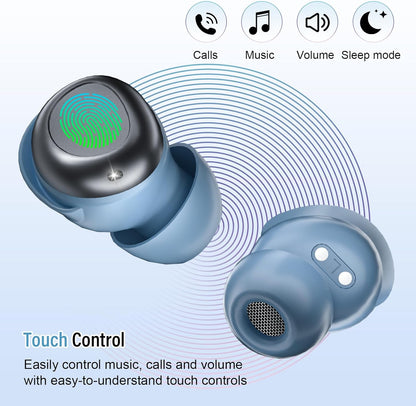 Sleep Earbuds Bluetooth 5.4 in Ear Light-Weight Headphones, Mini Sleep Headphones Small Design for Side Sleepers, 47H Playtime with Charging Case, Clear Calls Earphones, Light Blue