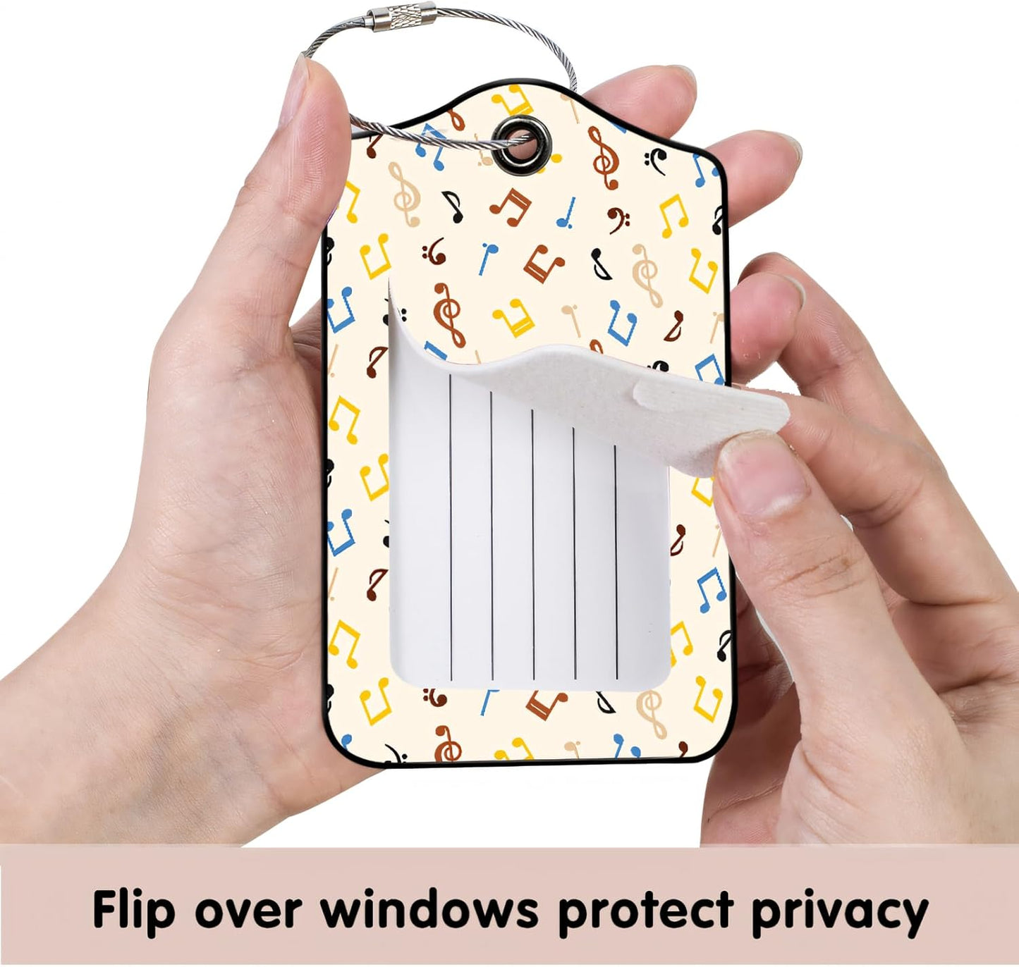 Luggage Tags for Suitcases, 2-Pack PU Leather for Cruise & Travel, Baggage ID Tags with Privacy Cover & Address Card, Durable Metal Ring, Kids Adults Travel Accessories, Dancing Notes