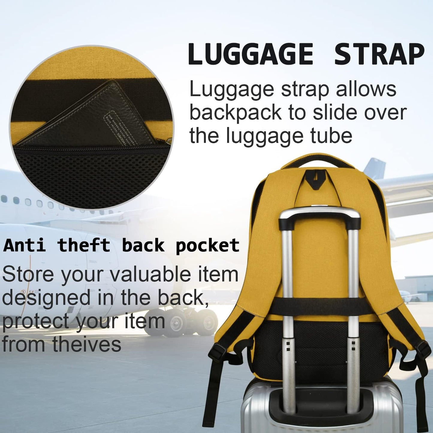 Laptop Backpack,Business Travel Anti Theft Slim Durable Laptops Backpack with USB Charging Port,Water Resistant College Computer Bag for Women & Men Fits 15.6 Inch Laptop and Notebook-Yellow