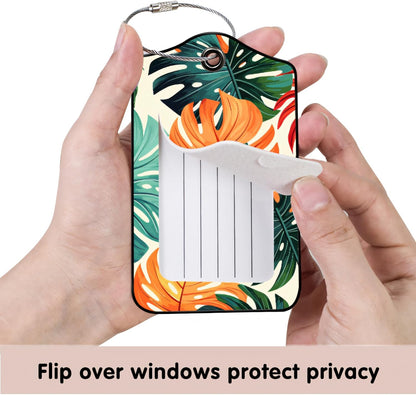 Luggage Tags for Suitcases, 2-Pack PU Leather for Cruise & Travel, Baggage ID Tags with Privacy Cover & Address Card, Durable Metal Ring, Kids Adults Travel Accessories, Vibrant Tropical Foliage