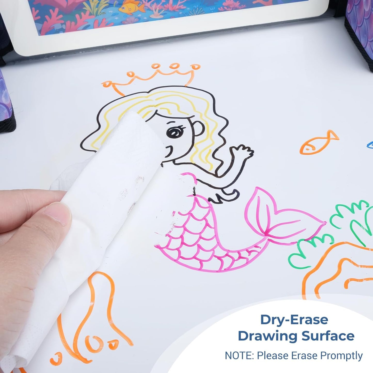 COOLBEBE Kids Travel Tray for Toddler Car Seat, Travel Tray for Airplane, Toddler Car Seat Lap Tray, Carseat Table Tray for Kids Travel Activities (Mermaid