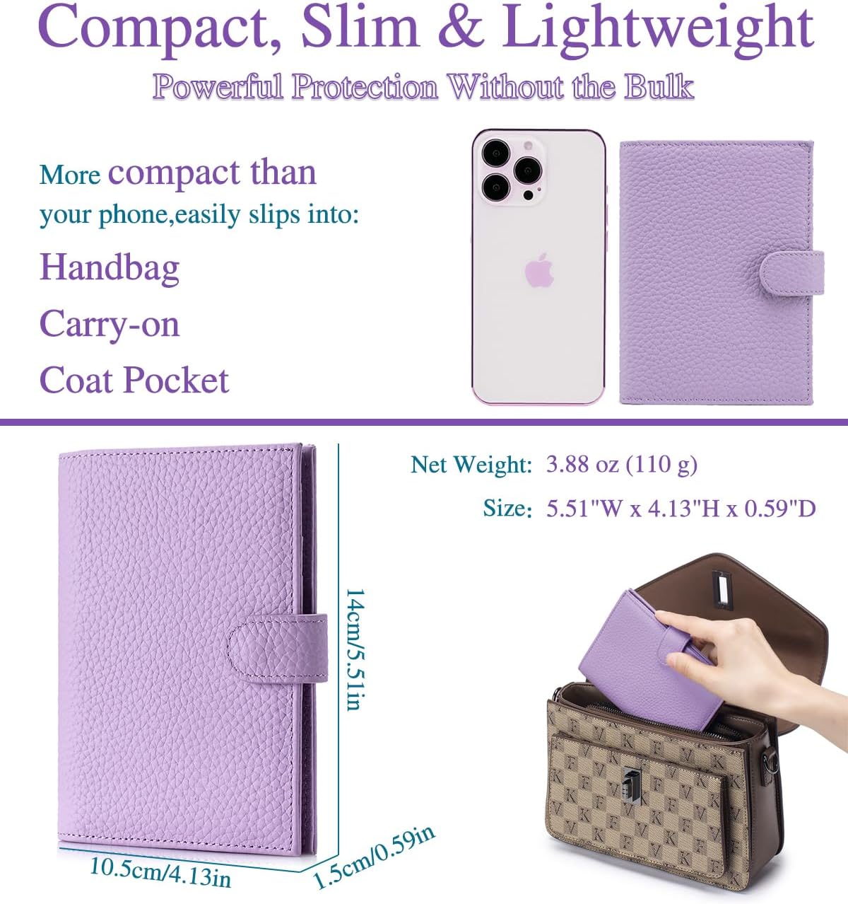 Slim Passport Wallet for Women – RFID Blocking Passport Holder for Travel with Card Slots, Coin Pocket & SIM Slot – Stylish Genuine Leather Travel Organizer – (Lavender)
