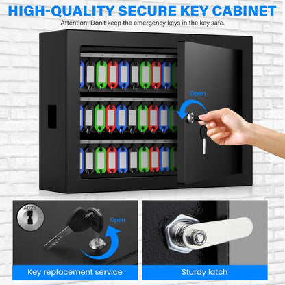 75 Keys Key Lock Box, Anti-Theft Key Cabinet with Key Tags, Key Organizer Wall Mount for Car Garage House Rental Office Business