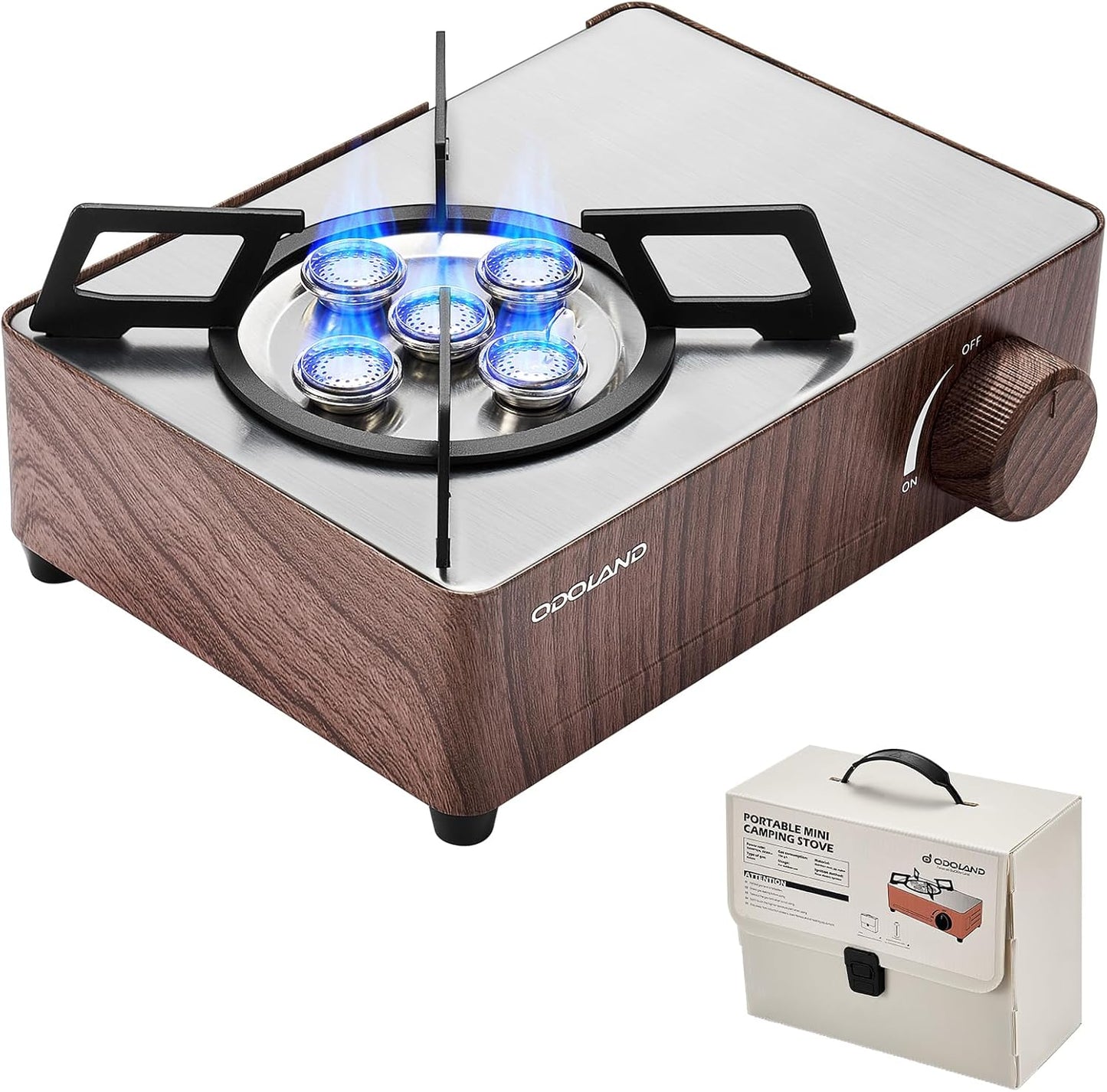 Odoland Portable Camping Stove 7500 BTU Camp Stove Lightweight Butane Gas Stove for Camping Cooking Outdoor Backpacking and Picnic (Brown)