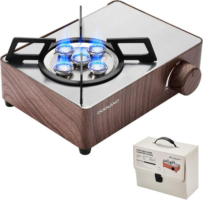 Odoland Portable Camping Stove 7500 BTU Camp Stove Lightweight Butane Gas Stove for Camping Cooking Outdoor Backpacking and Picnic (Brown)