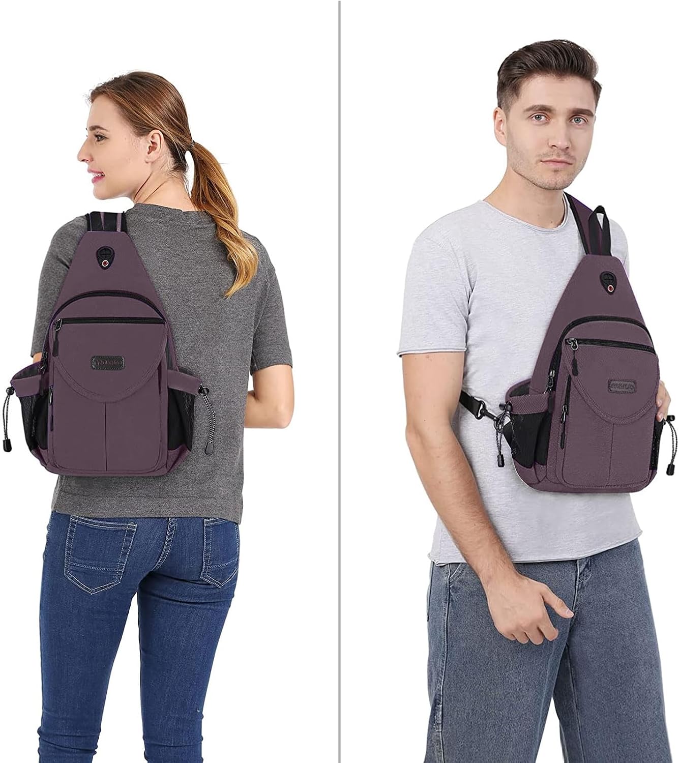 MOSISO Sling Backpack,Canvas Crossbody Hiking Daypack Bag with Anti-theft Pocket, Rose Brown