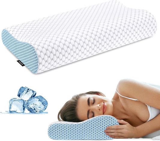 Cervical Neck Pillow for Pain Relief - Ergonomic Contour Memory Foam Pillows, Cooling Side Sleeper Pillow for Sleeping, Orthopedic Bed Pillow for Back Stomach Sleepers with Pillowcase