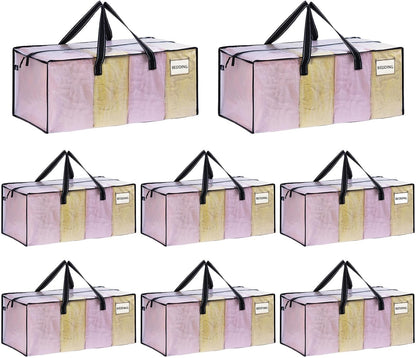 VENO 8 Pack Moving Bags Extra Large Storage Bags for College Move-In, Heavy-Duty Storage Totes, Packing Boxes, and Wardrobe Moving Supplies - Durable Laundry Bags for Clothes (Clear, 8 Pack)