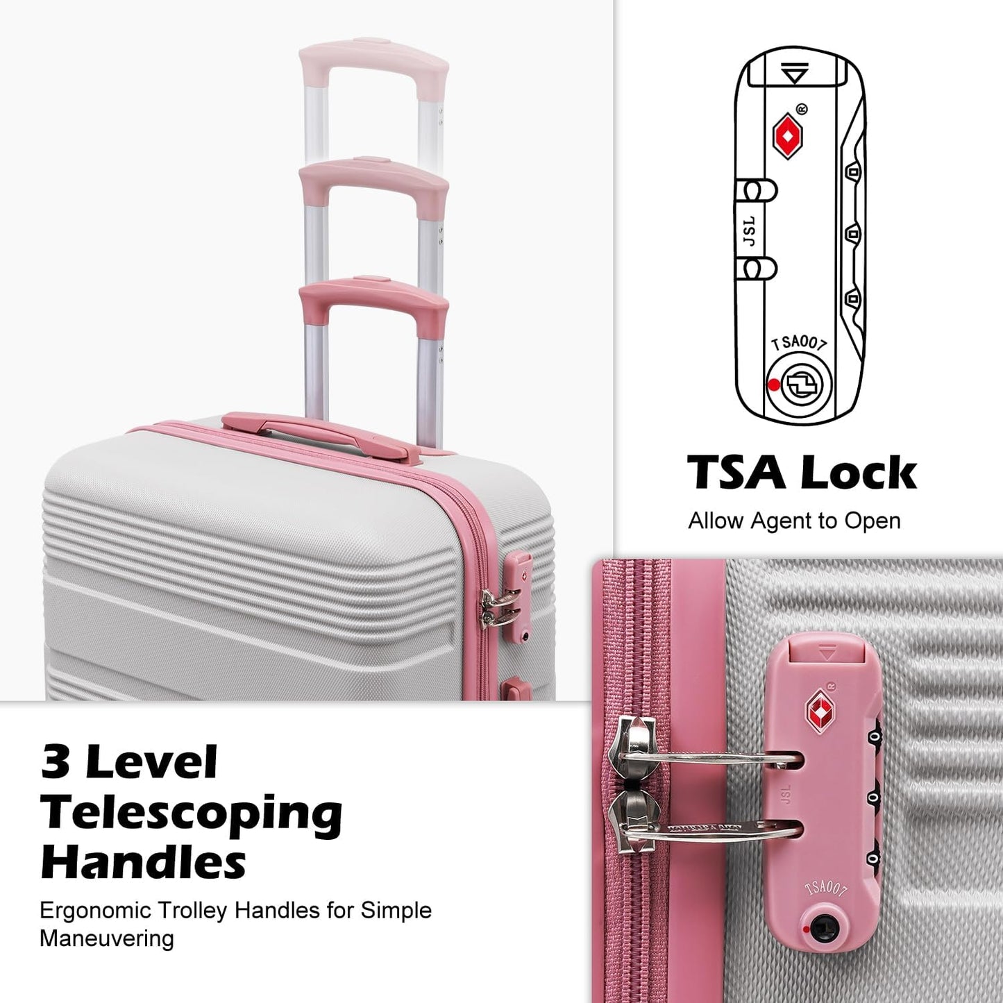 LONG VACATION 6 Piece ABS+PC Hardshell Luggage Set with Spinner Wheels, Lightweight suitcase set with TSA Lock & YKK Zipper