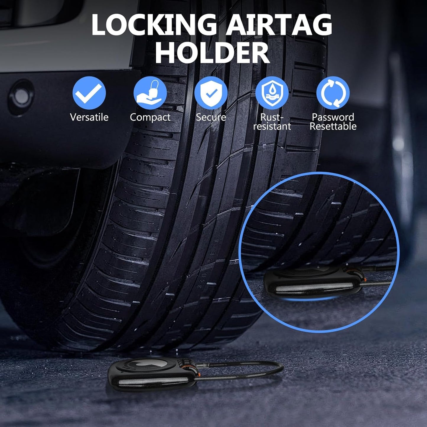 Compatible with Apple AirTag Secure Lock with Wire Cable, 3-Digit Combination Luggage Locks, Alloy Body Ultra Durable Anti-Lost Protective Case for Luggage, Bags, Suitcase, and Backpacks (BLACK)