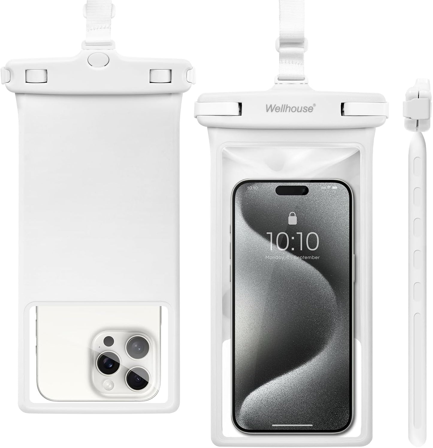 wellhouse Waterproof Phone Pouch, Waterproof Phone Case for iPhone 16 15 14 13 12 Pro Max XS Samsung, IPX8 3D Cellphone Dry Bag Beach Essentials (1 Pack - White8.0, 8 inch)