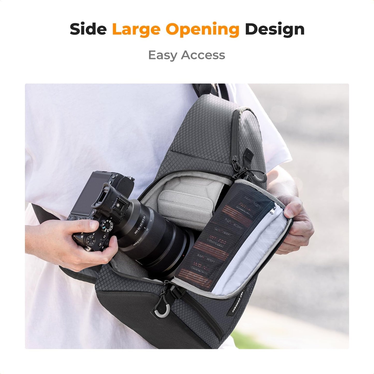 K&F Concept Camera Sling Bag Crossbody Bag Camera Shoulder Backpack DSLR/SLR/Mirrorless Photography Bags Compatible with Canon/Nikon/Sony/Fuji/Gopro/DJI