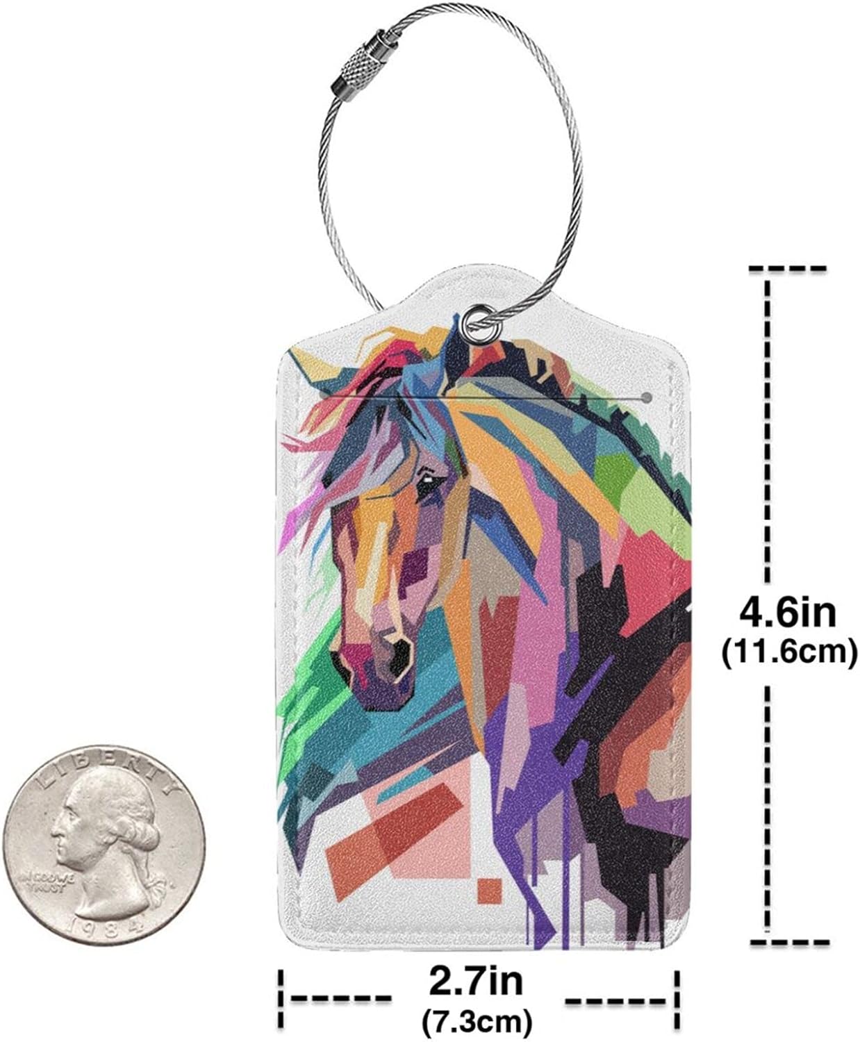 Horse Luggage Tags Set of 2 Suitcases Tags, Leather Bag Tags Artistic Animals Pattern Backpack Travel Bag, Cool Name Labels Identifiers Baggage Tags Women Girls Men Boys, 4.6 x 2.7 In